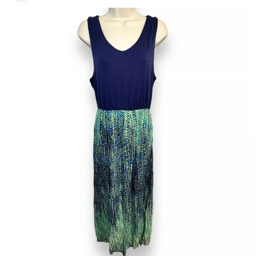 Faded glory tribal maxi dress XL size 16-18 black green v neck